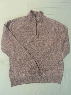 Original Penguin Quarter Zip Knit Sweater – Burgundy Marl Pullover – Men’s Large